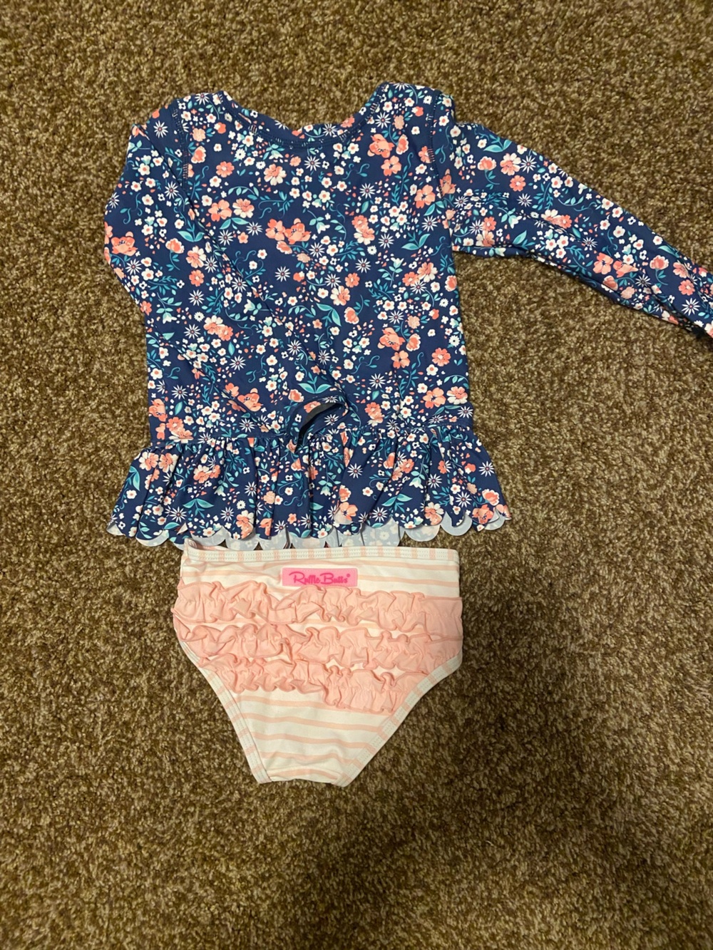 Rufflebutts Pink Ruffle Bottoms & Navy Floral Rash Guard Set